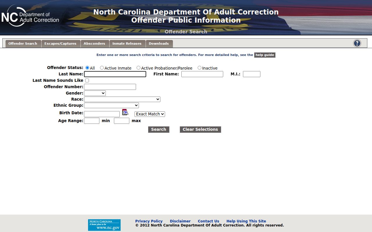 Jackson County criminal records NCDAC offender search