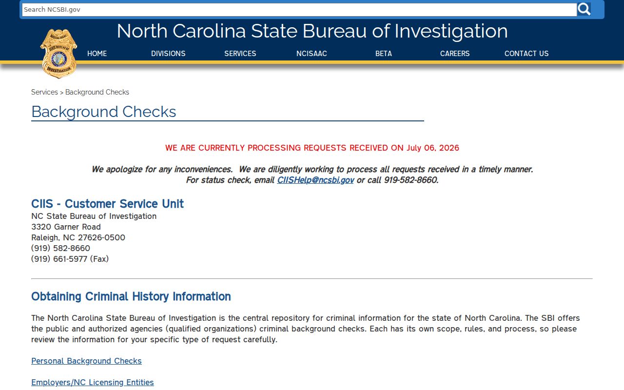 Jackson County criminal history SBI background check routes