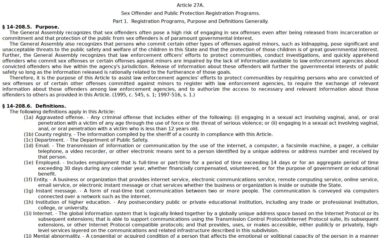 North Carolina law governing Jackson County sex offender registration
