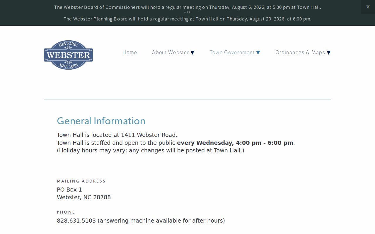 Webster criminal records contact information and town office route